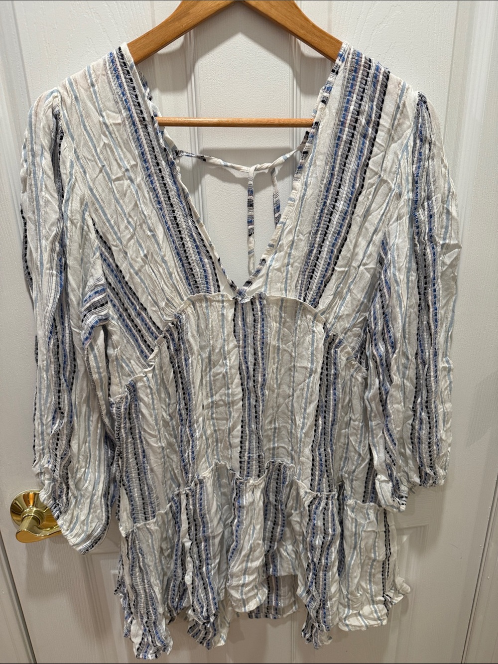 blue island Striped V-Neck Swim Coverup in White & Blue